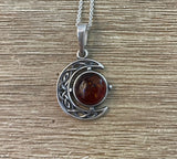 Sterling Silver Celtic Moon Amber Necklace