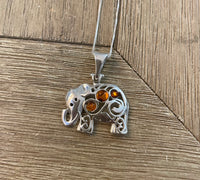 Sterling Silver Amber Elephant Necklace