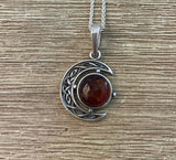 Sterling Silver Celtic Moon Amber Necklace