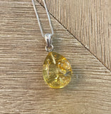 Sterling Silver Citrine Amber Drop Necklace