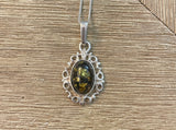 Sterling Silver Green Amber Necklace