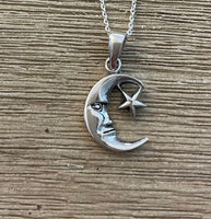 Sterling Silver Small Moon and Star Pendant on 18 inch Sterling chain