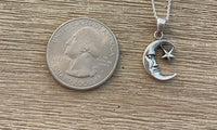 Sterling Silver Small Moon and Star Pendant on 18 inch Sterling chain