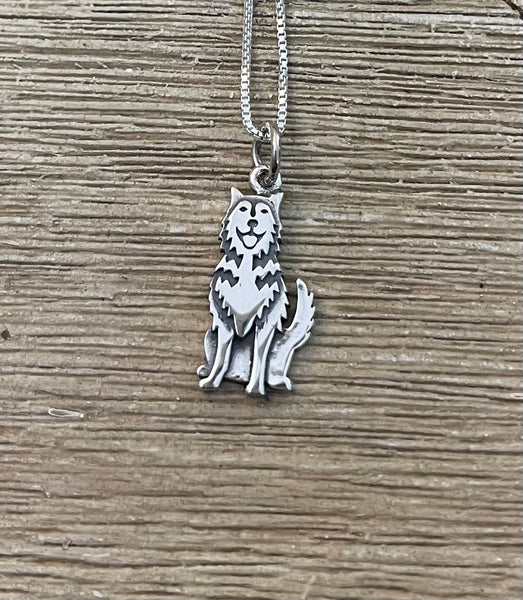 Sterling Silver Husky Dog Pendant on 18 inch Sterling chain