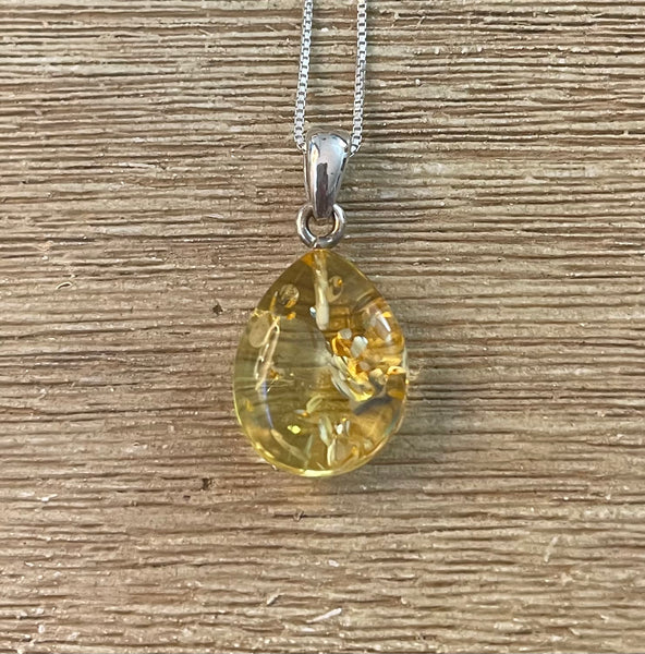 Sterling Silver Citrine Amber Drop Necklace