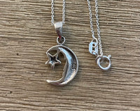 Sterling Silver Small Moon and Star Pendant on 18 inch Sterling chain