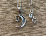 Sterling Silver Small Moon and Star Pendant on 18 inch Sterling chain
