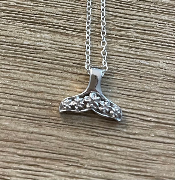 Sterling Silver Small Whale Tail Pendant on 18 inch Sterling chain