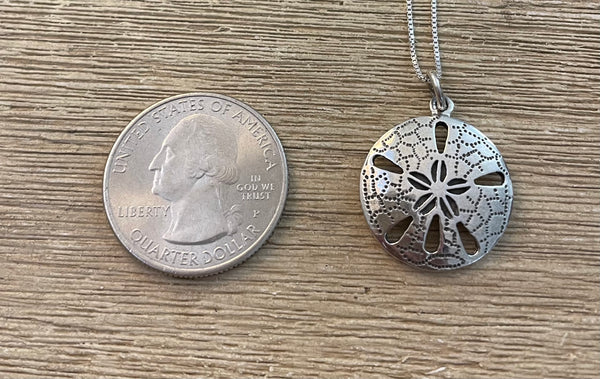 Sterling Silver Sand Dollar Pendant on 18 inch Sterling Chain